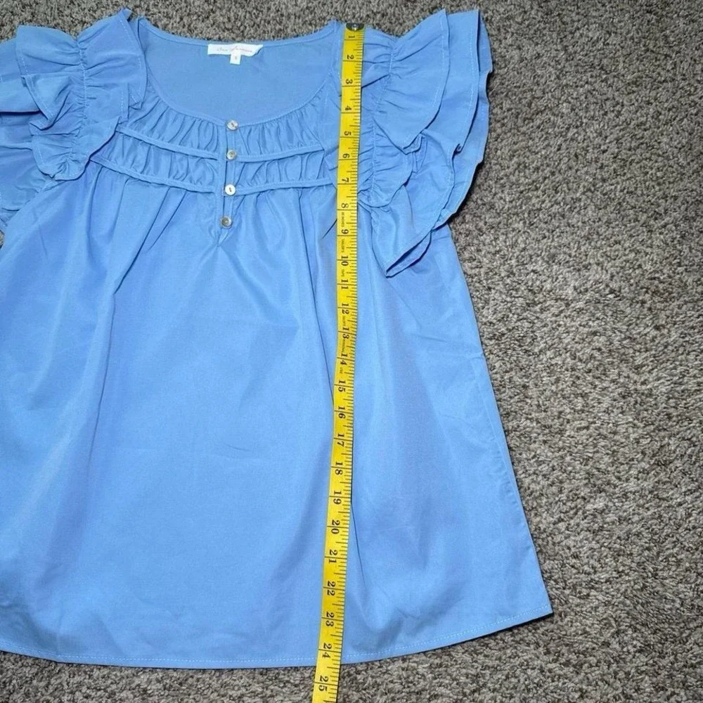 Ces Femme Women's‎ Blue Ruffled Sleeve Blouse Size Small